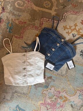 2 NWT Button-Front Denim and white Tops